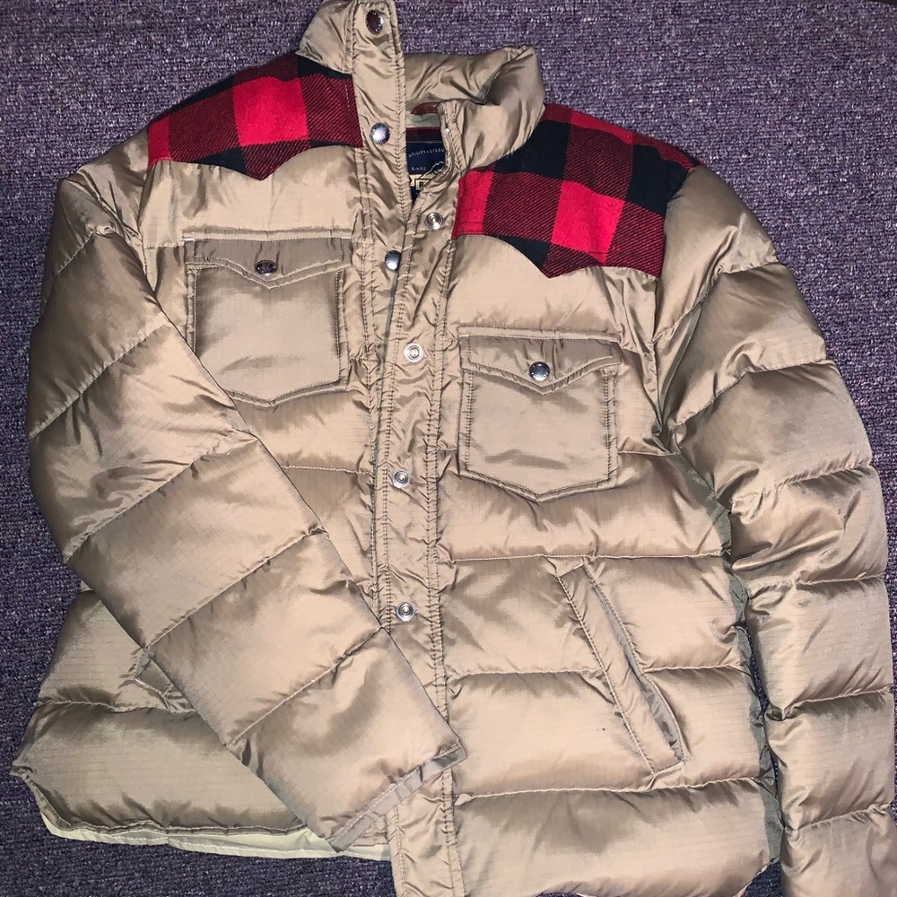 Penfield Tan and Red Puffer Jacket